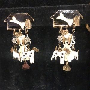 Vintage “Dog House” Dog Charm Enamel Earrings-Boutique